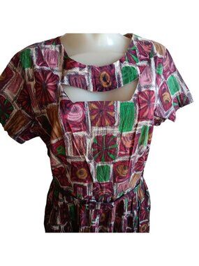 True Vintage 1950's Dress 10 Kay Whitney Abstract Cutout Neckline & Belt MCM